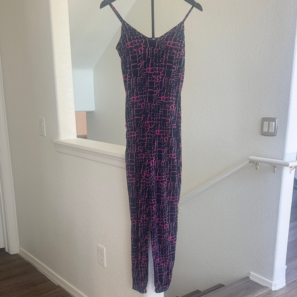 Veronica M Black Jumpsuit with Pink Geometric Print